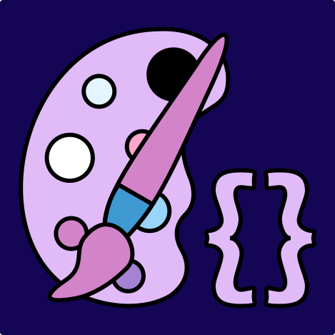 Palette and brush with curly brackets representing Chroma CSS, a lightweight customizable library