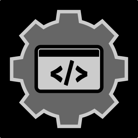 Gear and code icon representing DevKit, a toolkit of reusable Node.js utilities and scripts